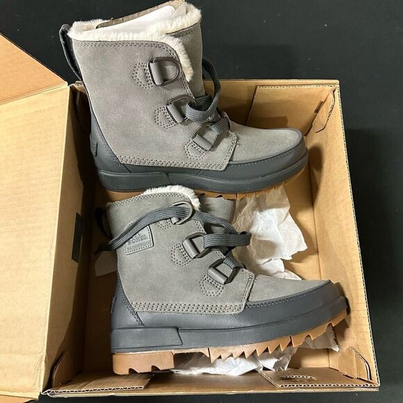 New Sorel Tivoli IV Waterproof Suede Shearling Ankle Boots 6 Quarry - Picture 3 of 6